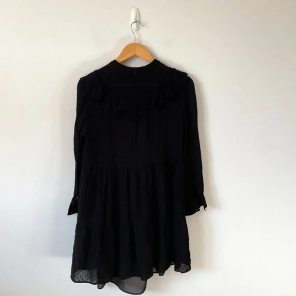 Zara Swiss Dot Ruffled Frill High Neck Long Sleeve Dress Black Sz Small - Picture 7 of 10